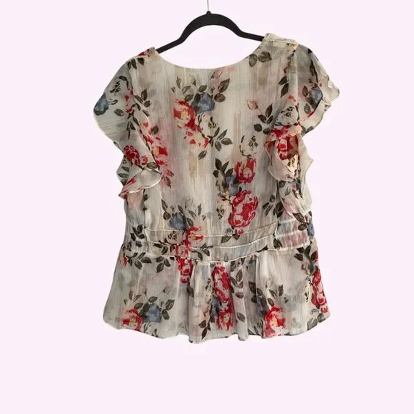 White House Black Market Flutter Sleeve Blouse with Waist Detail Size L - Picture 3 of 6